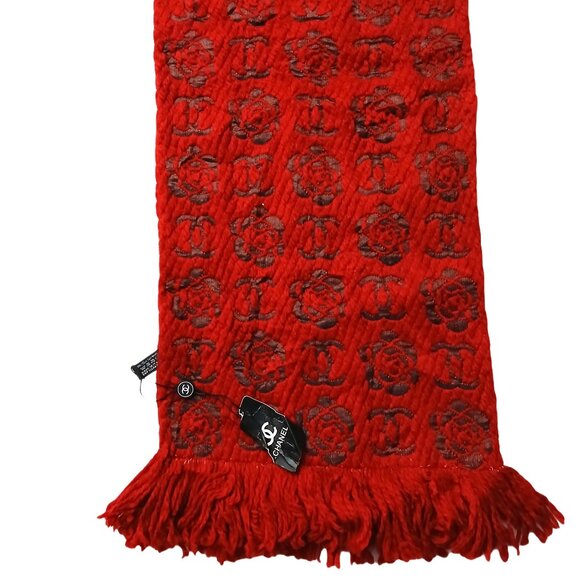 CHANEL Luxury Vintage VWT Red Rose Motif Cashmere Silk Fringed Shawl Wrap Scarf - Picture 7 of 15